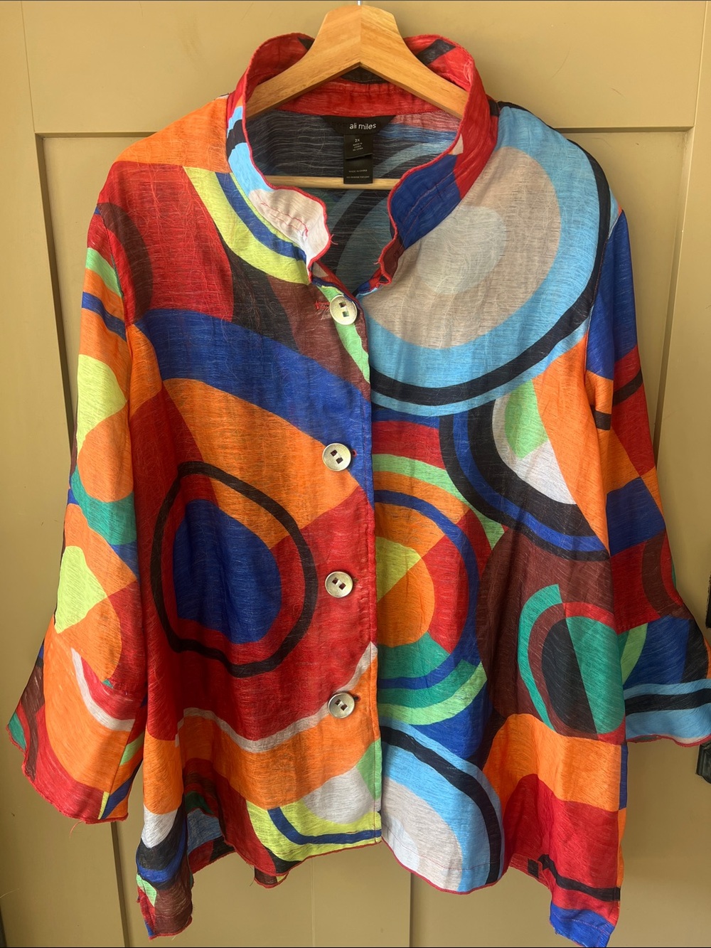 Ali Miles 2X Multicolor Circle Bold Pattern Statement Tunic Top